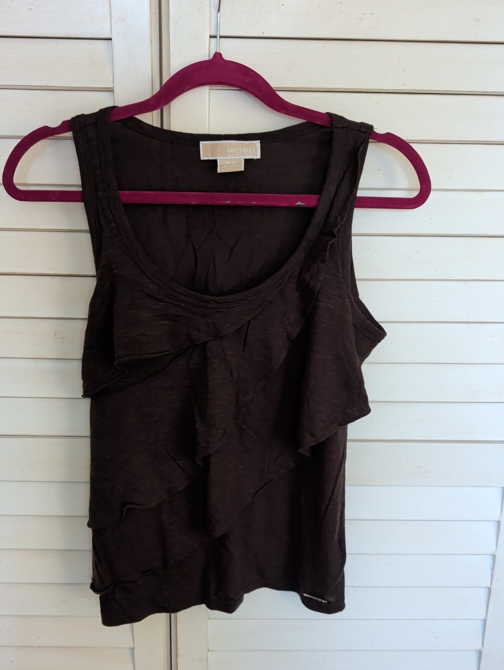 Women's Michael Kors Chocolate Brown Ruffle Tank Top Size Small